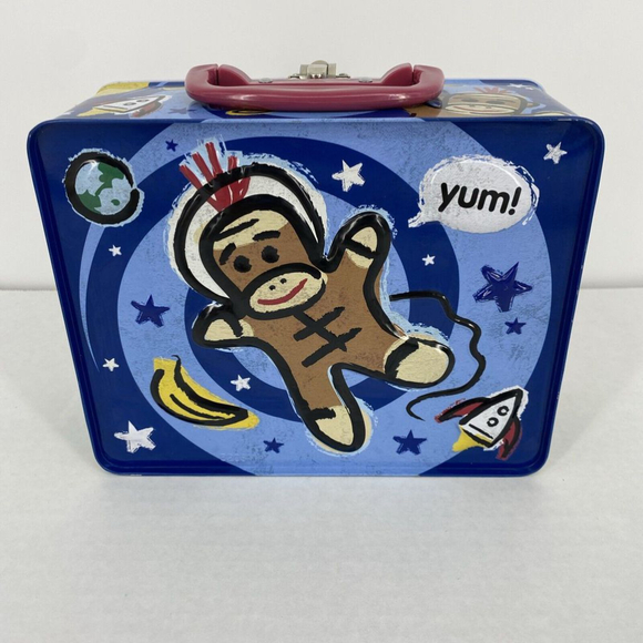Schylling 2008 3D Sock Monkey Metal Lunch Box EUC Collectible Keepsake Box - Picture 5 of 11